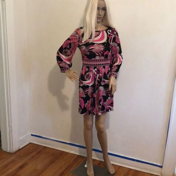 Vintage Tibi Swirl Shades of Pink 100% Silk Long Puff Sleeve Mini  Dress Size XS - Picture 1 of 8